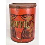 A mid 20th century French 'Koffie' tin of demilune form, height 47.5cm, width  36cm, depth 26cm.