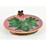 GEORGE JONES; a 19th century majolica oval bowl featuring moulded fox, applied tail and leaves in