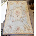 A large floral embroidered rug on sky blue ground, 243 x 147cm.Additional InformationDirt, fraying