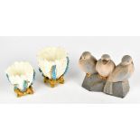 Two Lily of the Valley motif vases and a model of three birds (af) (3).Additional InformationBoth
