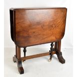 A Victorian figured walnut Sutherland table of small proportions raised on square sectioned end