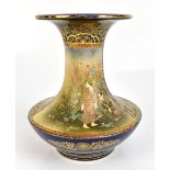 A Japanese Satsuma vase of waisted form with flared rim, the body decorated with two panels of