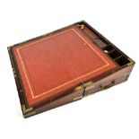A Victorian mahogany brass bound writing slope, with single side drawer, red leather interior and
