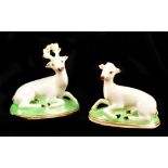 CHAMBERLAIN'S WORCESTER; a late 18th/early 19th century porcelain stag and doe pair with gilt and