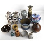 Fifteen pieces of contemporary and studio pottery including a John Donaldson jug with stylised