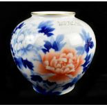 FUKAGAWA; a Japanese Arita porcelain vase with transferred and gilt heightened floral decoration,