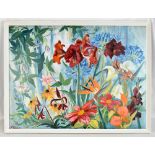 K. HIRD; oil on board, colourful floral study, signed, bearing traces of Heswall Artists