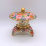 An unusual Japanese Meiji period Satsuma koro in the form of a finial with pierced upper bowl