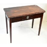 A George III mahogany tea table, raised on square section tapering legs, width 85cm (af). Additional