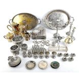 A quantity of silver plate including two oval twin handled tea trays, pair of candelabra, etc.