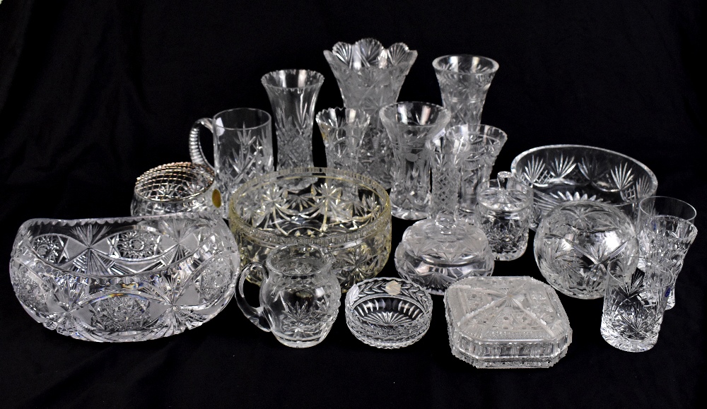 A group of cut glass including vases, bowls, dishes, etc