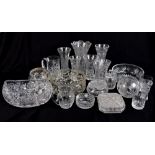 A group of cut glass including vases, bowls, dishes, etc