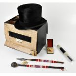 A mixed group including a Lincoln Bennett & Co gentleman's small sized top hat, fitted in card