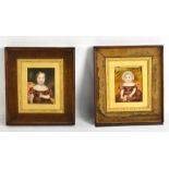 UNATTRIBUTED; a pair of 19th century rectangular portrait miniatures depicting young girls holding