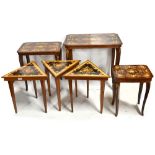A reproduction Italian nest of three graduated coffee tables with simulated inlay, height of largest