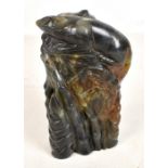 A Chinese soapstone carving of a rat upon bamboo shoots, height 13.8cm.Additional InformationSome