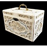 An exceptional early 19th century Chinese Canton carved ivory casket with English hallmarked