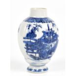 A Chinese blue and white lobbed ovoid vase decorated in the willow pattern and raised on a