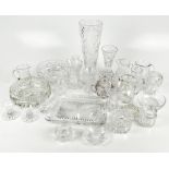 A quantity of assorted glassware to include a conical pedestal vase, height 38cm, assorted