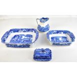 SPODE; four pieces of 'Italian' pattern blue and white tableware including a large roasting tray