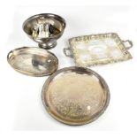 A quantity of assorted silver plate to include a large twin handled tray, assorted flatware, etc.