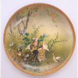 KINKOZAN; a good Japanese Meiji period Satsuma plate decorated with chickens beside a tree,