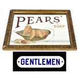 PEARS SOAP; an original pictorial advertising wall mirror depicting a baby in a tin bath, inset