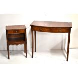 A reproduction mahogany two drawer bowfronted side table, width 84cm, and a reproduction mahogany