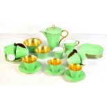 SHELLEY; a green and gold part tea and coffee service pattern W.11781/4, comprising teapot, large