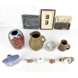 A group of assorted studio pottery including a slab pot signed Bloom and dated 96, height 18cm,