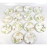 MINTONS; a 19th century fourteen piece dessert service, hand painted with stylised floral detail and