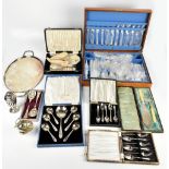 ELKINGTON; a mid-20th century canteen of silver plated cutlery, together with further silver plate