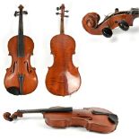 A German full size Stradivarius copy violin with paper label to interior and two piece back,