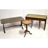 A reproduction nest of three mahogany occasional tables, a reproduction coffee table raised on