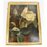 JEAN FLETCHER; oil on board, 'Rose Composition', floral still life, signed with monogram lower