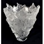 LALIQUE FRANCE; a large 'Champs-Elysees' vase with frosted and clear glass moulded decoration,