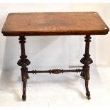 A Victorian burr walnut veneered side table with inlaid decoration, height 71cm, length 84cm,