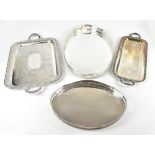 Two silver plated oval galleried trays, with pierced decoration, length of largest 56cm, and a