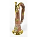 A military issued copper and brass bugle for the Cheshire Regiment, ascribed to 4923.Bugler S.