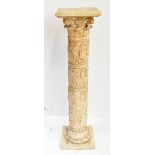 A marble-effect resin pedestal/stand with square platform above Corinthian capital and bands of