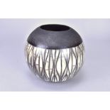 ASHRAF HANNA (born 1967); a globular naked raku vessel with linear pattern, incised ASH mark, height