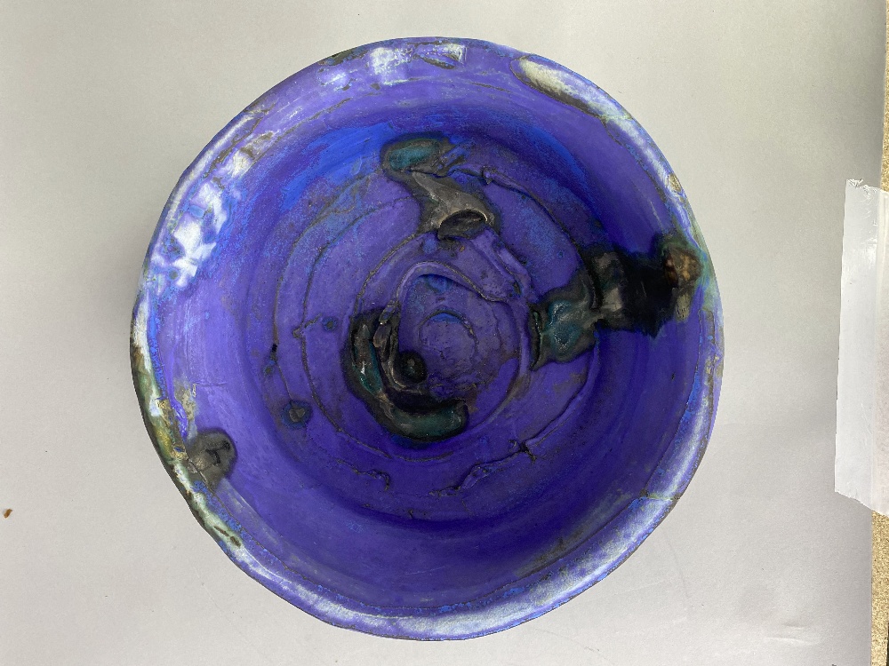 ASHLEY HOWARD (born 1963); a large stoneware bowl covered barium blue and purple glaze, impressed AH - Image 5 of 7