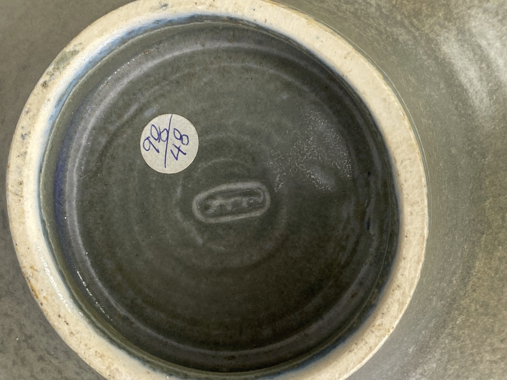 ABDO NAGI (1941-2001); a stoneware pedestal bowl covered in mottled green glaze with bronze rim, - Image 6 of 6