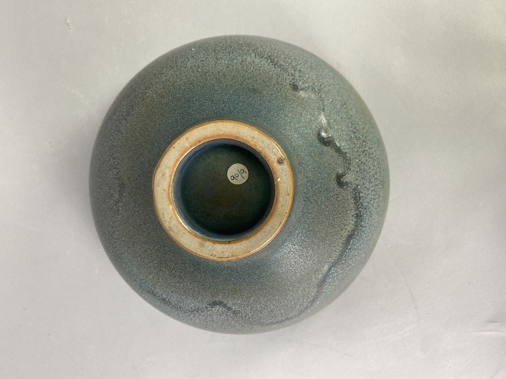 ABDO NAGI (1941-2001); a stoneware pedestal bowl covered in mottled blue glaze with bronze rim, made - Image 5 of 6