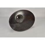 ANTONIA SALMON (born 1959); a smoke fired stoneware pierced oval form, burnished with incised