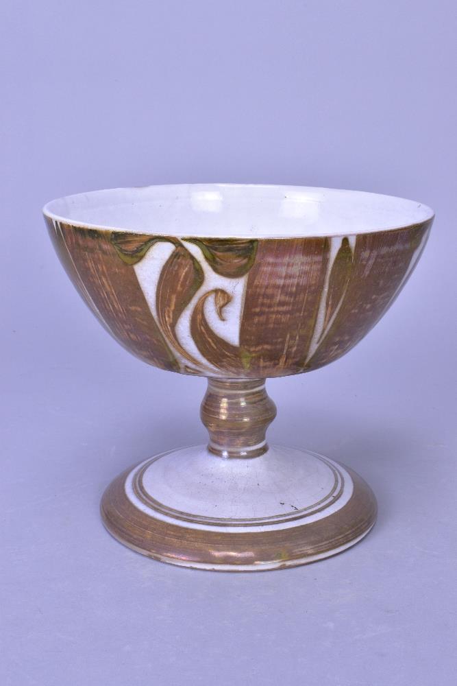 ALAN CAIGER-SMITH (1930-2020) for Aldermaston Pottery; a tin glazed earthenware chalice, painted ACS - Image 4 of 7