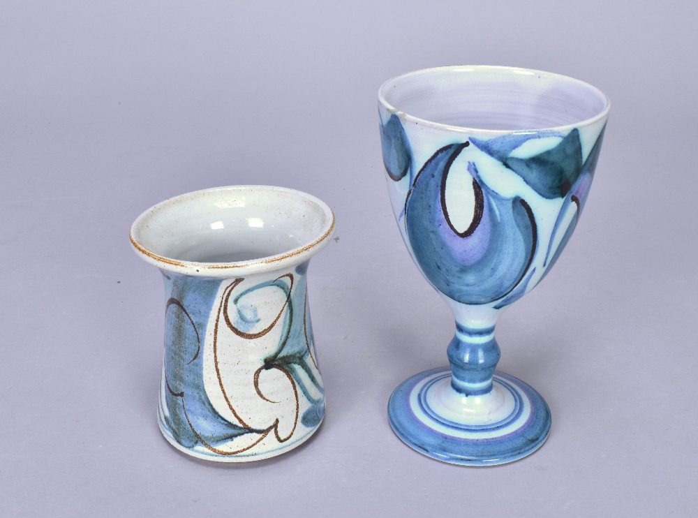 ALAN CAIGER-SMITH (1930-2020) for Aldermaston Pottery; a tin glazed earthenware goblet, painted