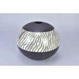 ASHRAF HANNA (born 1967); a globular naked raku vessel with linear pattern, incised ASH mark, height