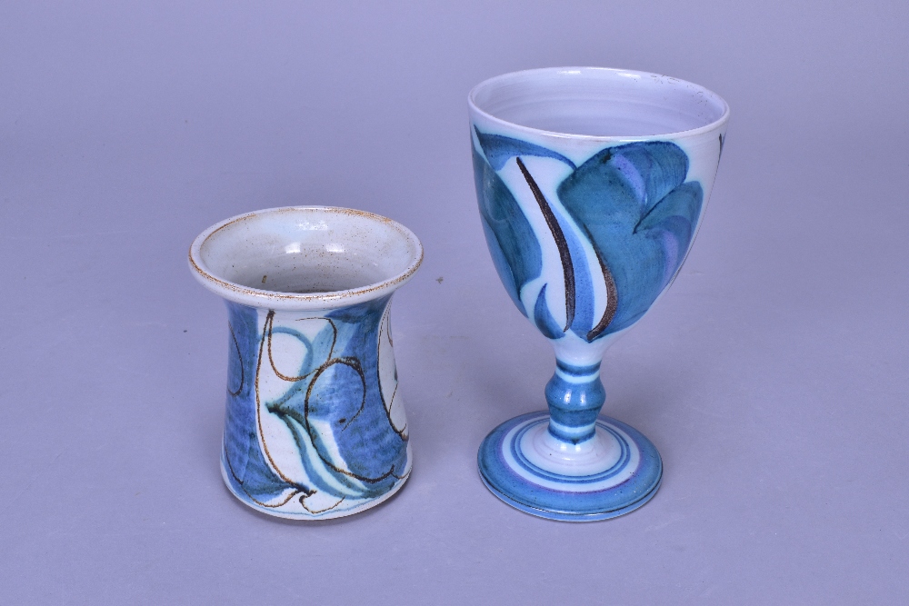 ALAN CAIGER-SMITH (1930-2020) for Aldermaston Pottery; a tin glazed earthenware goblet, painted - Image 3 of 6
