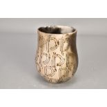 ANTONIA SALMON (born 1959); a smoke fired stoneware vessel, burnished with incised decoration,